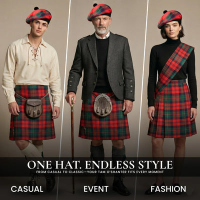 Tam O'Shanter Hat with Pompom | Robertson Red Tartan