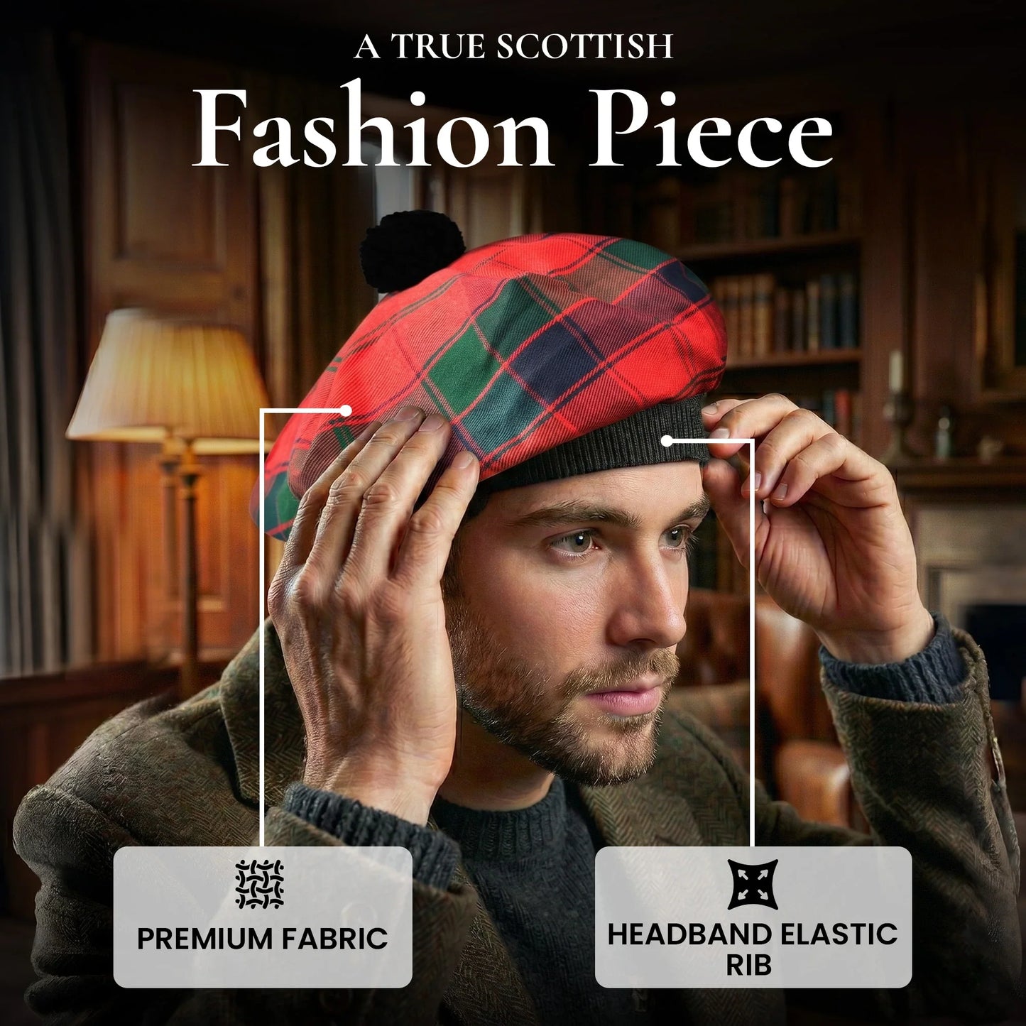 Tam O'Shanter Hat with Pompom | Robertson Red Tartan