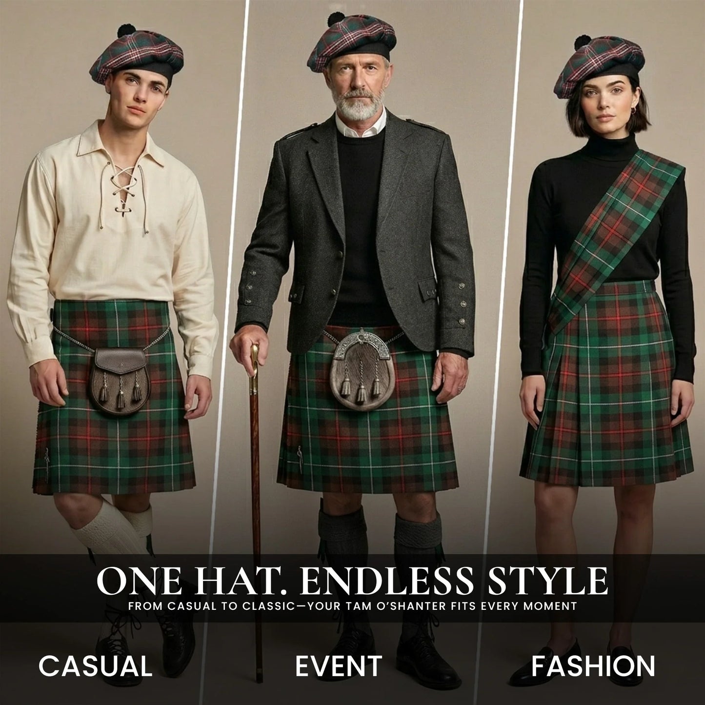 Tam O'Shanter Hat with Pompom | Scott Brown Tartan