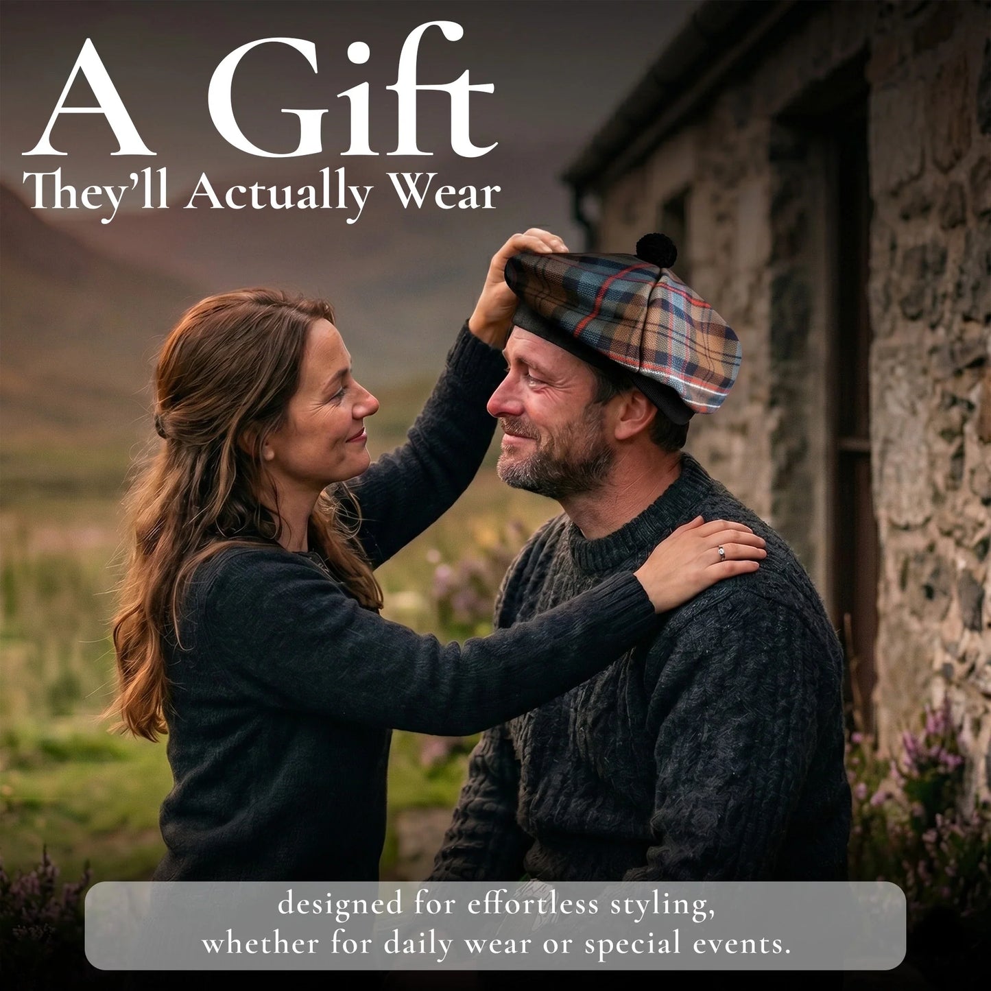 Tam O'Shanter Hat with Pompom | Scottish National Weathered Tartan