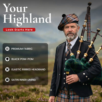 Tam O'Shanter Hat with Pompom | Scottish National Weathered Tartan