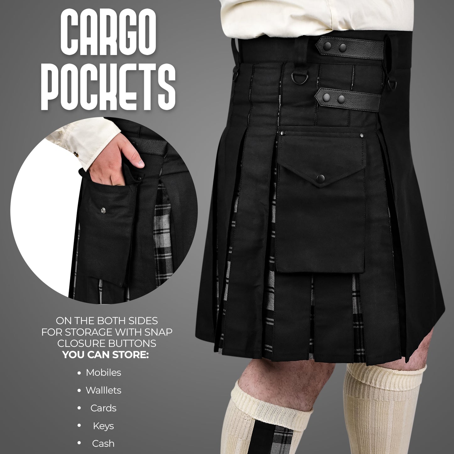 Grey Douglas Hybrid Utility Kilt for Men  - Traditional Style with Modern Functionality | Big & Tall