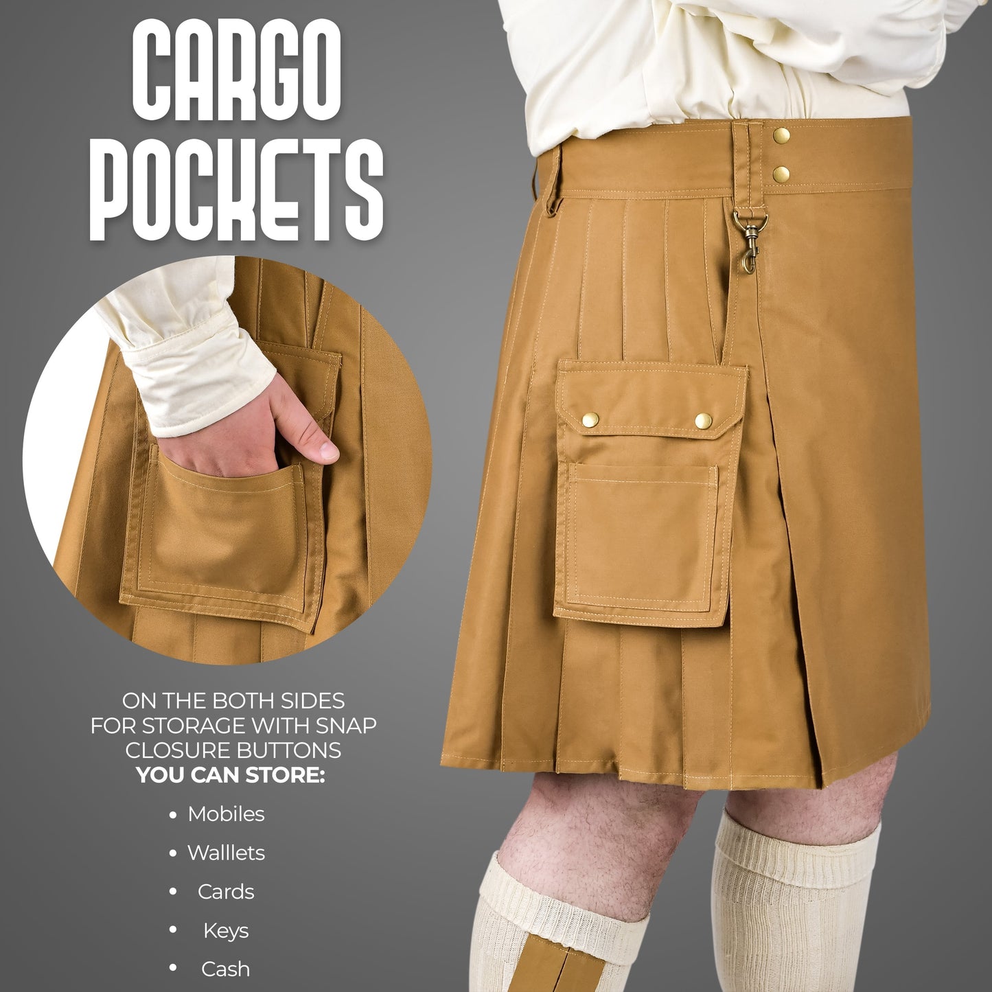 Phantom Modern Utility Kilt - Khaki | Big & Tall