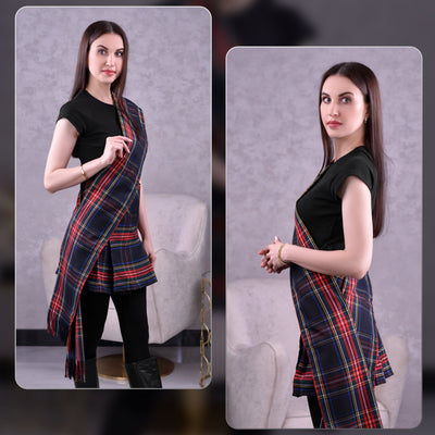 Women's Sash in Black Stewart Tartan