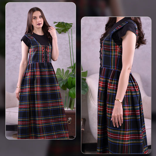Women's Scottish Highland Dress - Long Tartan Dress | Black Stewart