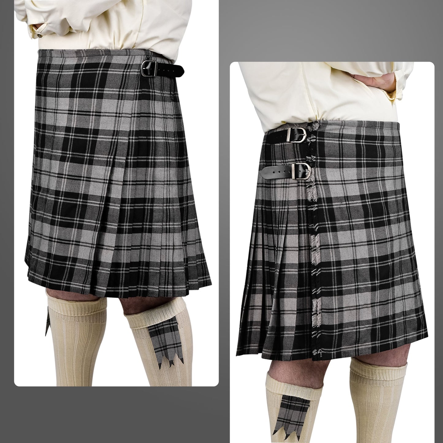 Kilt for Men I Grey Douglas Tartan Kilt Polyviscose 8 Yard Traditional Men Kilt | Big & Tall