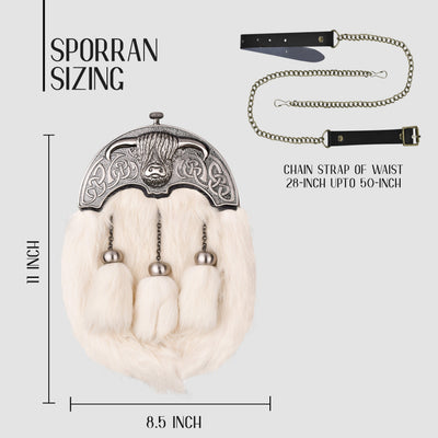White Rabbit Fur Sporran with Highland Cow Antique Finish Cantle