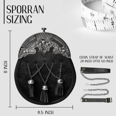 Formal Black Bovine Cross Chain Sporran with Thistle Antique Cantle
