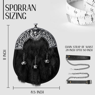 Black Rabbit Fur Sporran Chrome Cantle