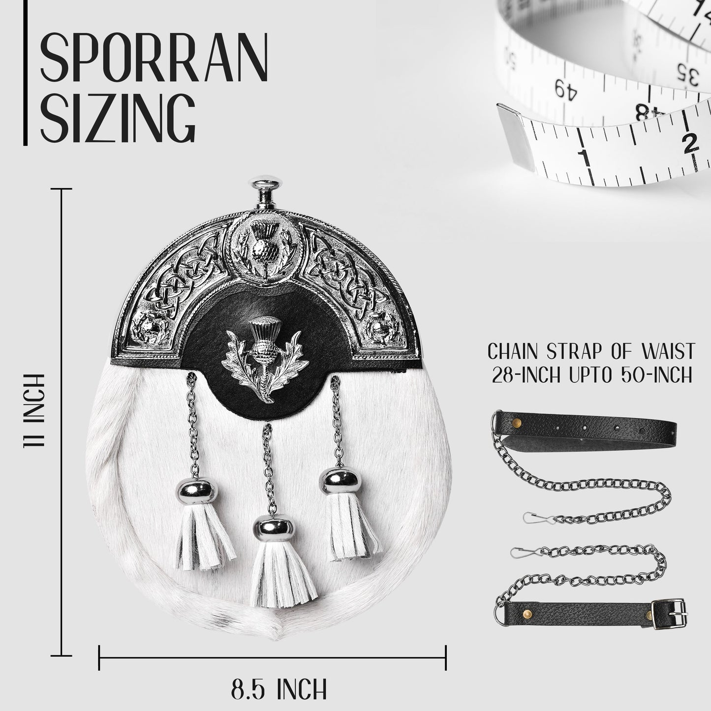 Formal White Bovine Sporran With Targe Leather Cantle