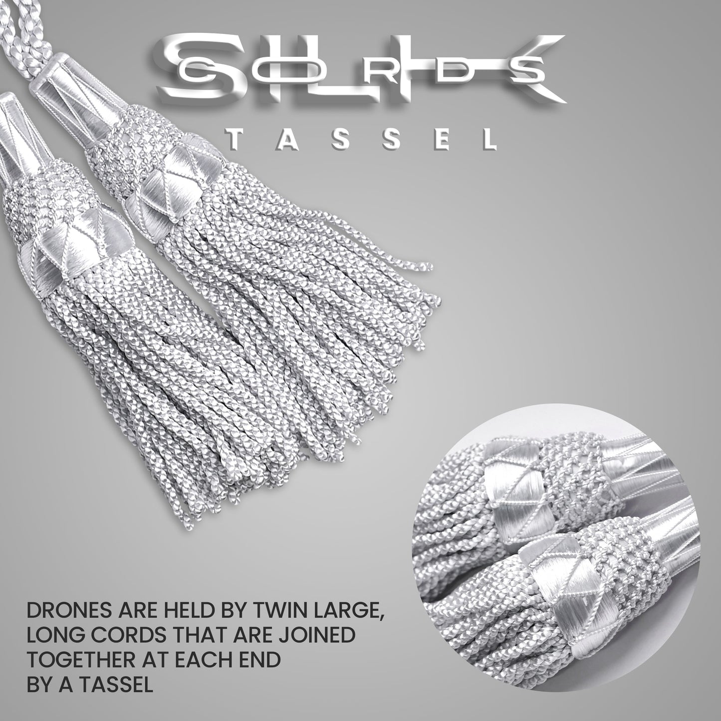 Highland Redstone Bagpipe Silk Cord | Silver