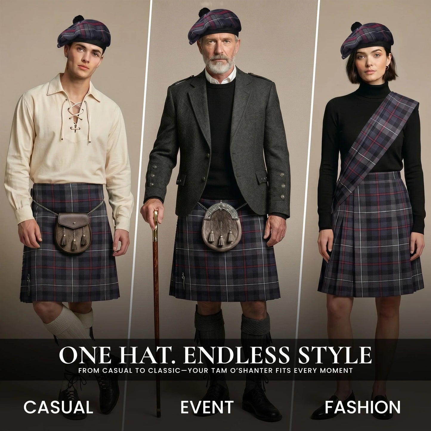 Tam O'Shanter Hat with Pompom | Spirit of Bruce Tartan