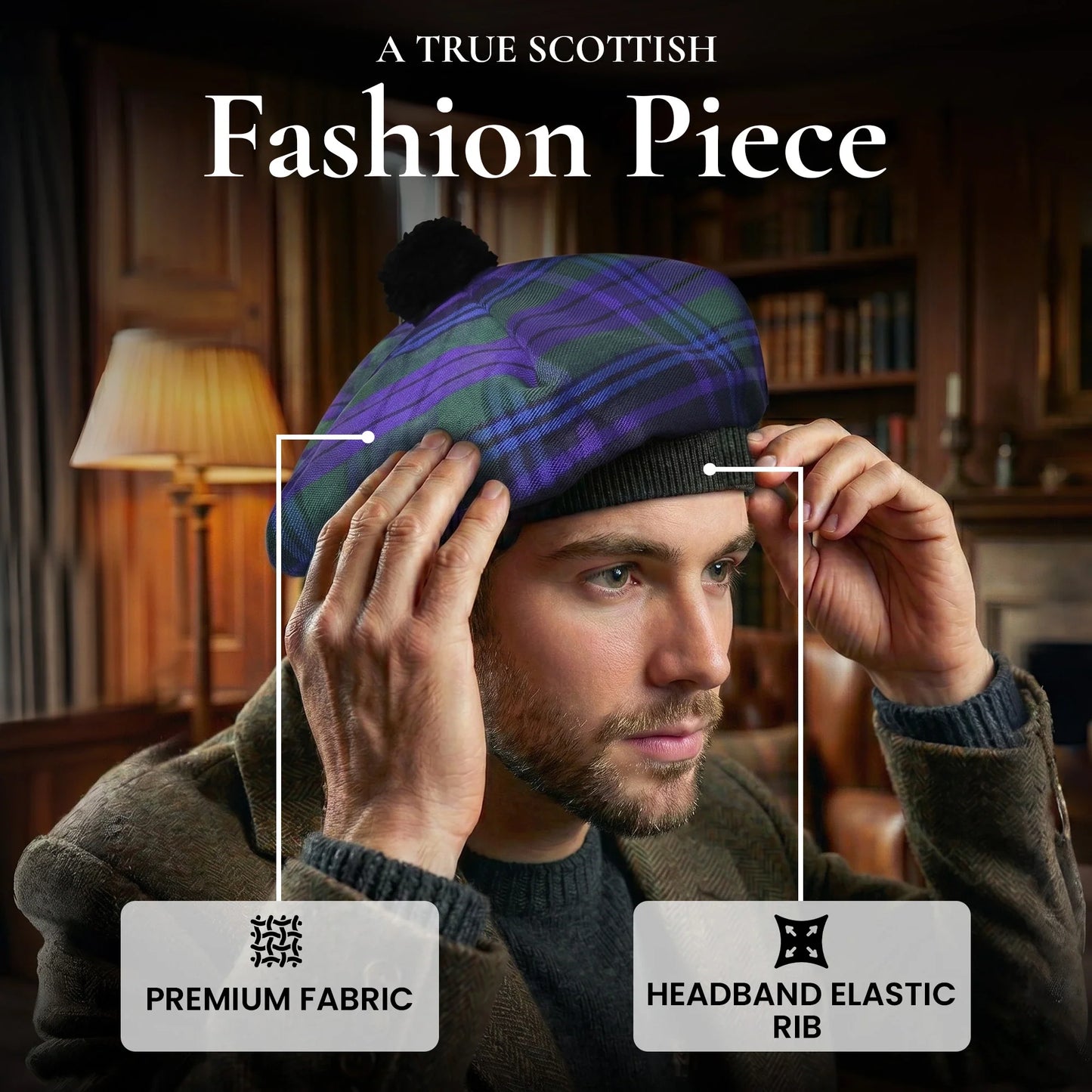 Tam O'Shanter Hat with Pompom | Spirit of Scotland Tartan