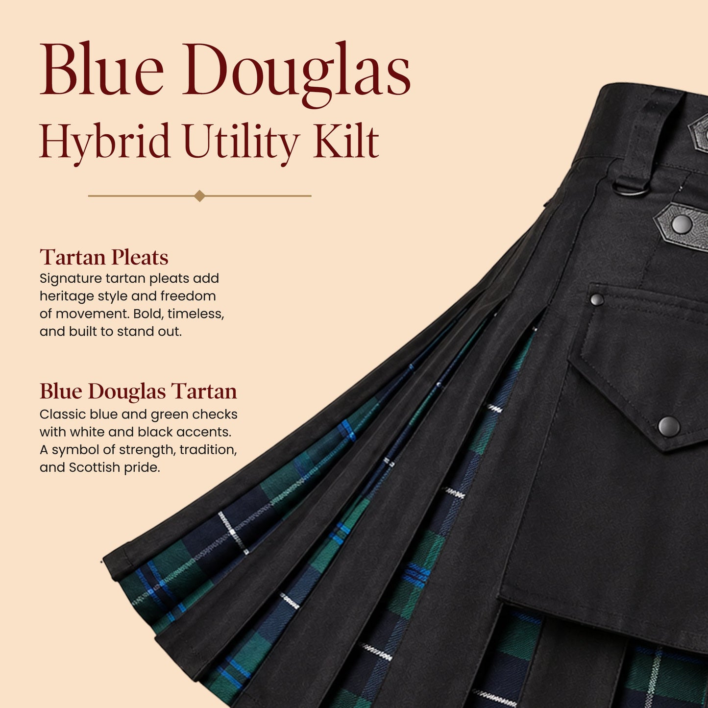Blue Douglas Hybrid Utility Kilt for Men  - Traditional Style with Modern Functionality