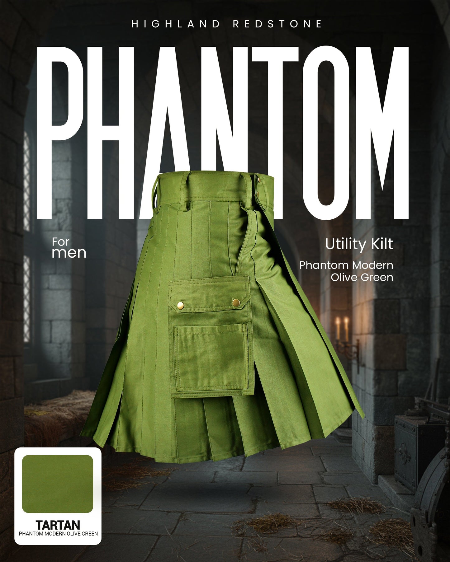 Phantom Modern Utility Kilt | Olive Green