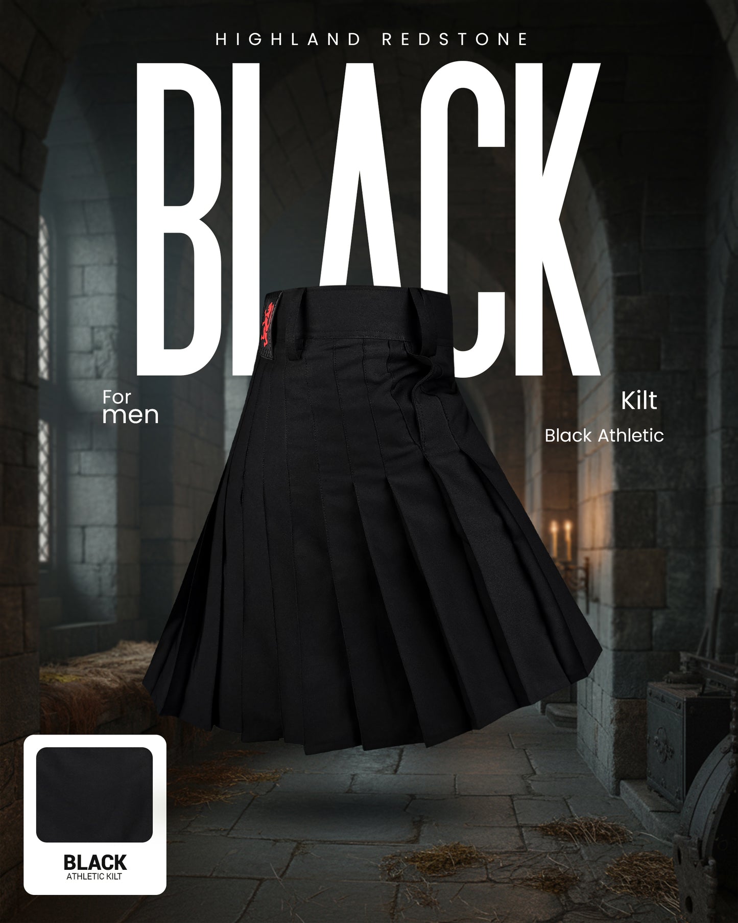 CoreStone Athletic Kilt - Black | Sports kilt For Men