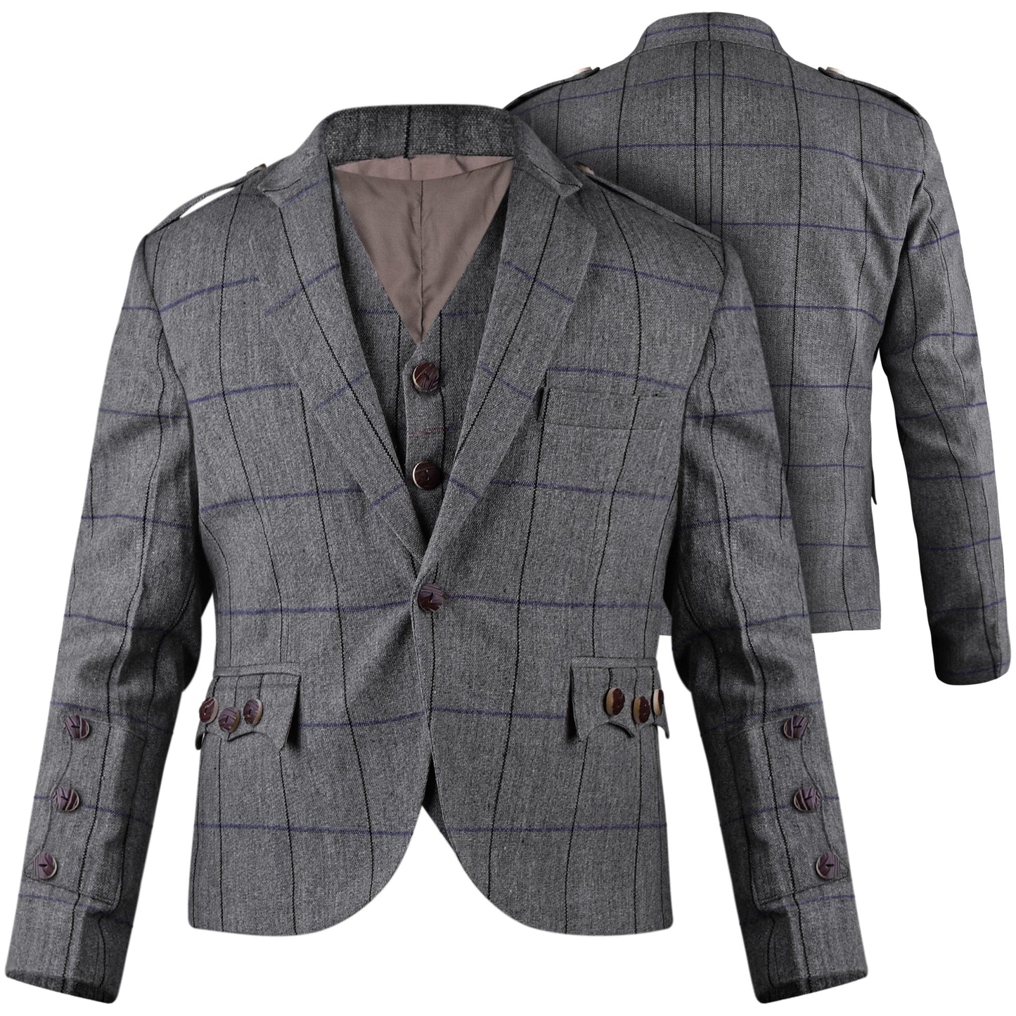 Bold Grey Crail Jacket & Vest - Red Check  -  Italian Tweed Wool | Scottish Formalwear