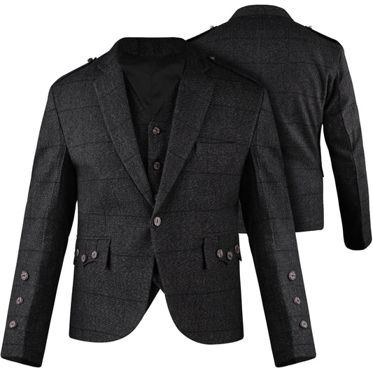 Charcoal Grey Crail Jacket and Vest - Self Check  -  Italian Tweed Wool | Scottish Formalwear