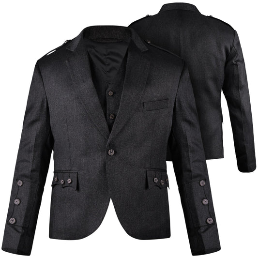 Black Crail Jacket & Vest  -  Italian Tweed Wool | Scottish Formalwear