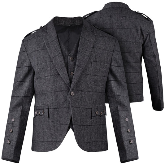 Charcoal Grey Crail Jacket & Vest  -  Italian Tweed Wool | Scottish Formalwear