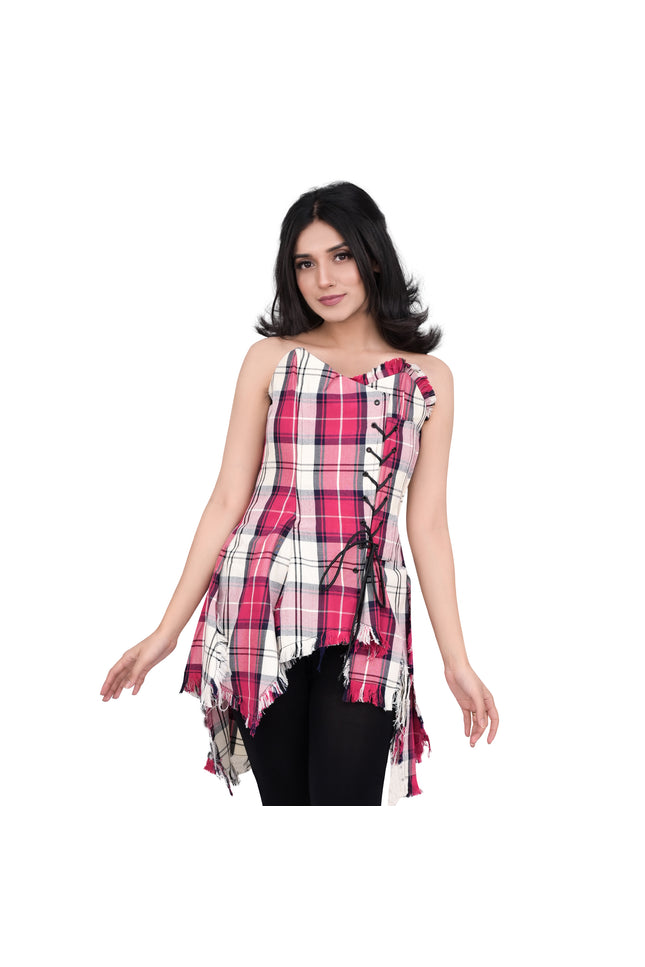 Bella Tartan Corset (Dancing Pink/White)