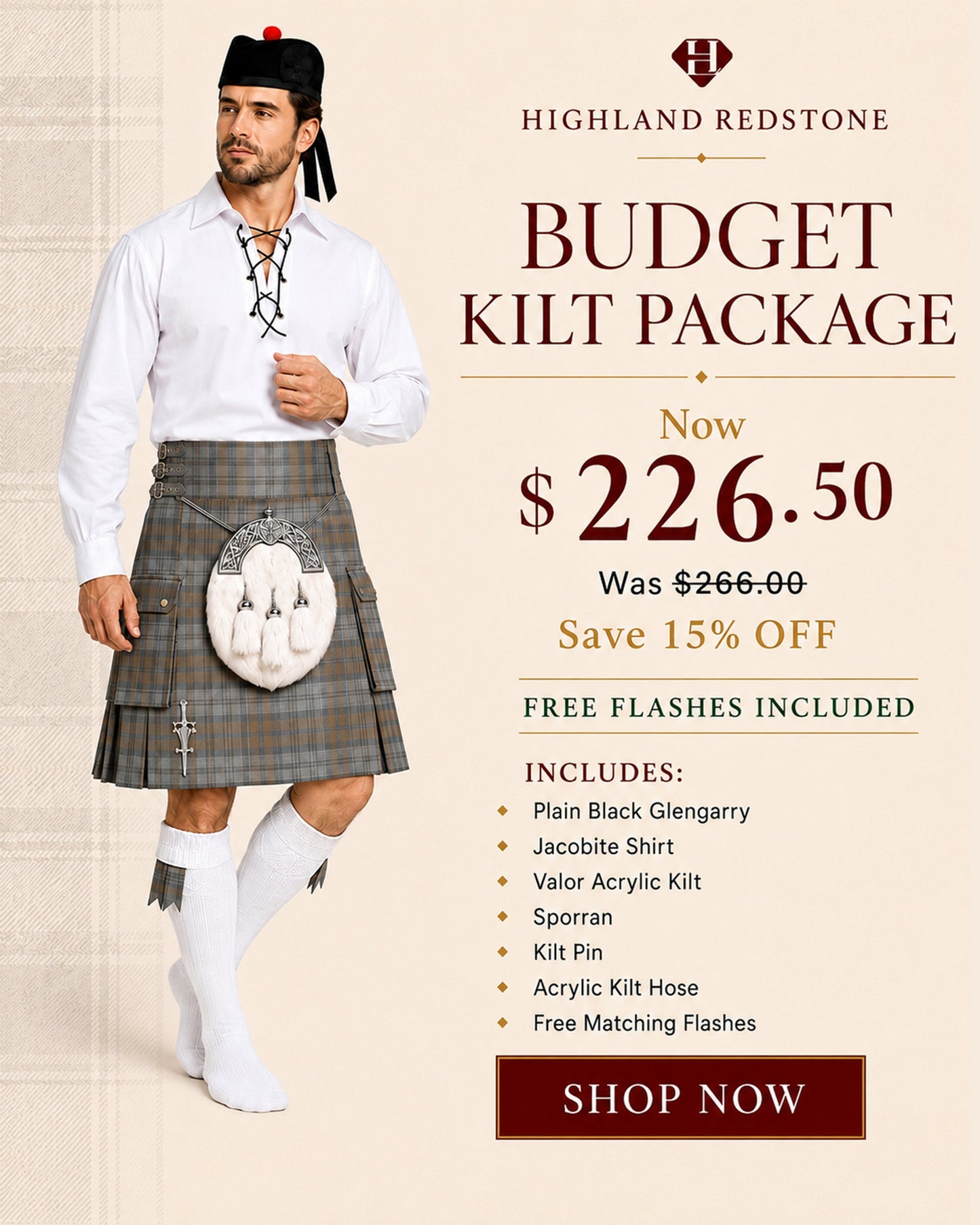 Valor Acrylic Kilt Package | Black Watch Weathered