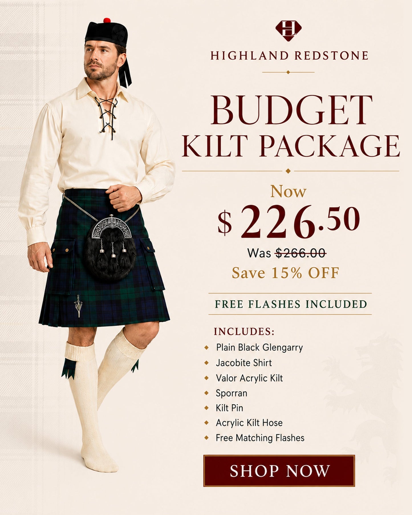Valor Acrylic Kilt Package | Black Watch