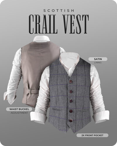 Bold Grey Crail Vest - Red Check