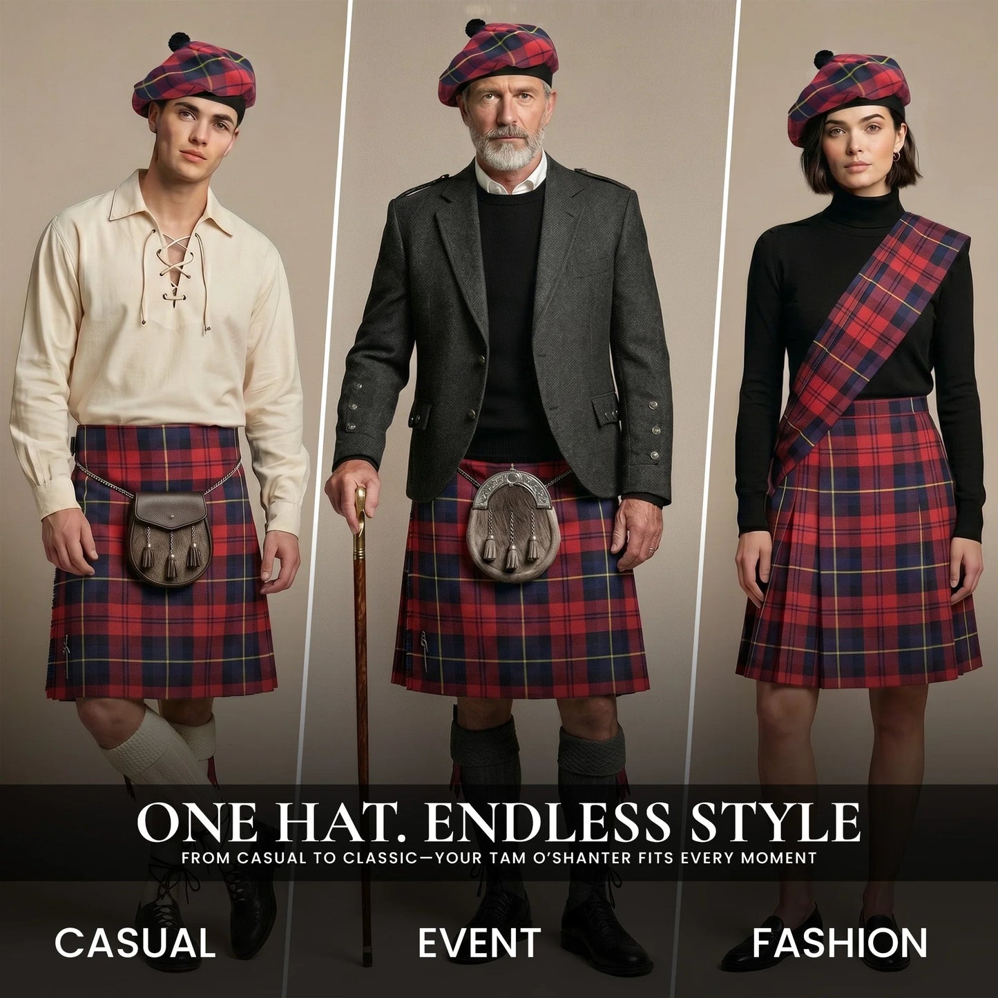 Tam O'Shanter Hat with Pompom | Wallace Tartan