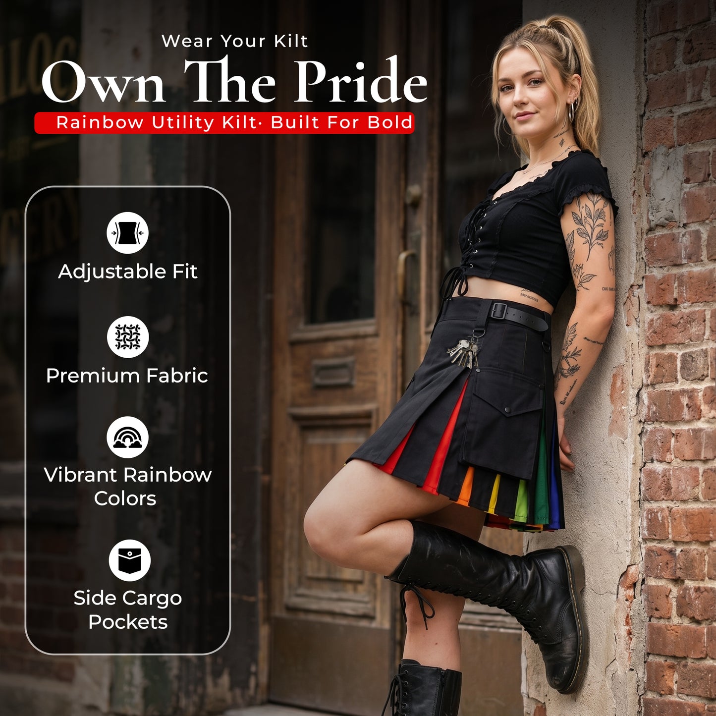 Women's Hybrid Utility Kilt | Rainbow Pride Kilt | Big & Tall