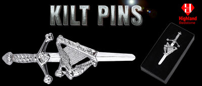 Chrome Irish Harp kilt pin with elegant design