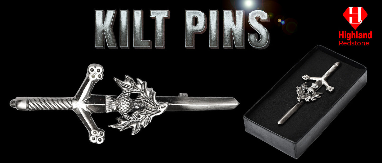 Chrome Thistle kilt pin with elegant thistle design