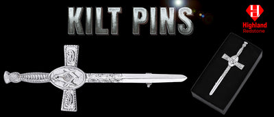 Chrome Masonic Thistle kilt pin with intricate design