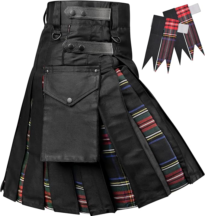 Black Stewart Hybrid Utility Kilt for Men  - Traditional Style with Modern Functionality | Big & Tall