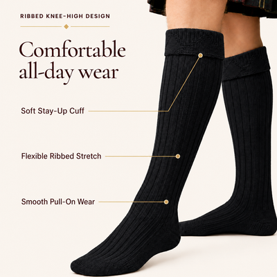 Comfortable Wool Blend Black Kilt Hose | High-Quality Kilt Socks