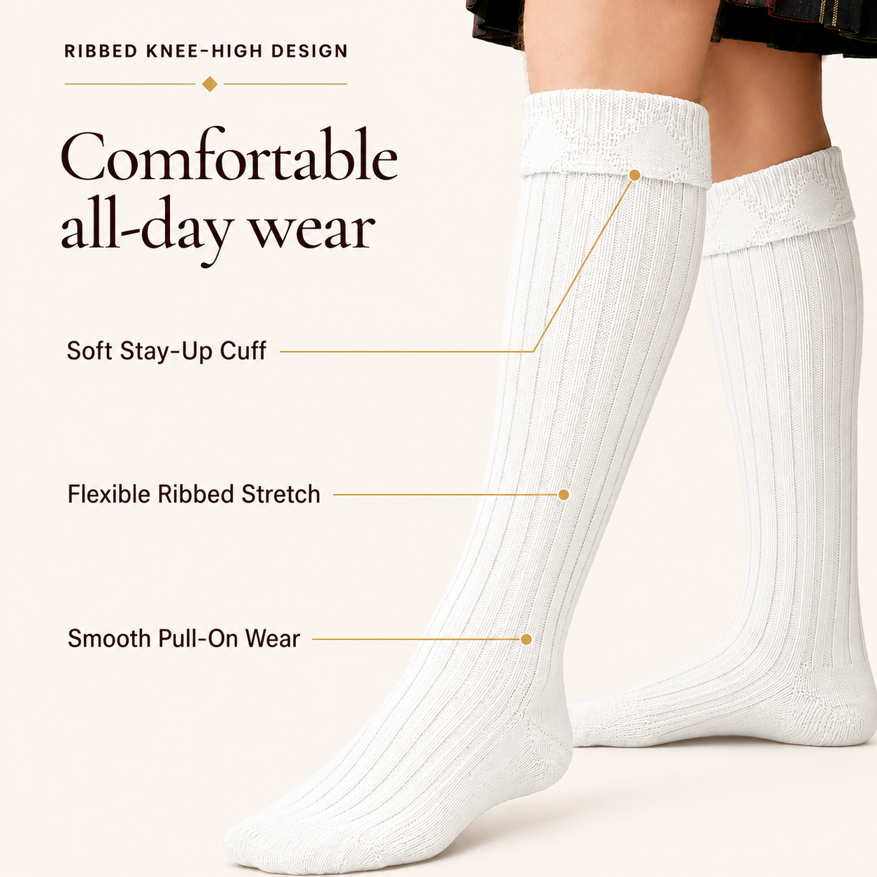 Comfortable Wool Blend White Kilt Hose | High-Quality Kilt Socks