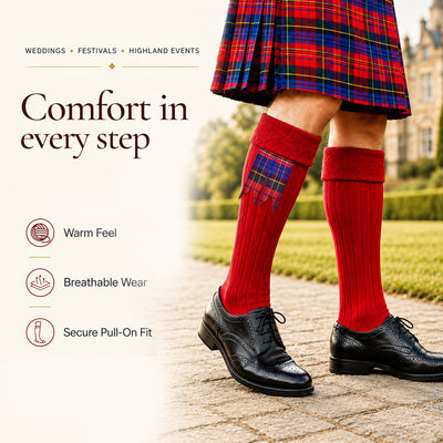 Comfortable Wool Blend Red Kilt Hose | High-Quality Kilt Socks