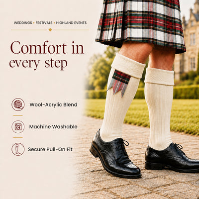 Comfortable Wool Blend Cream Kilt Hose | High-Quality Kilt Socks