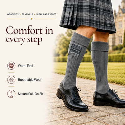 Comfortable Wool Blend Grey Kilt Hose | High-Quality Kilt Socks