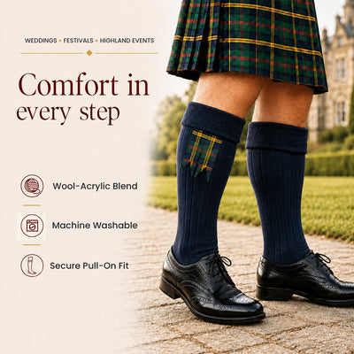 Comfortable Wool Blend Blue Kilt Hose | High-Quality Kilt Socks