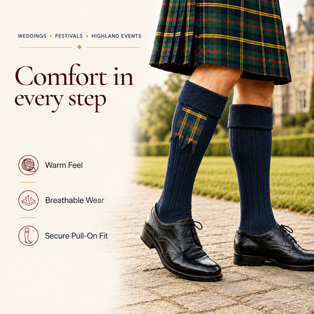 Comfortable Wool Blend Blue Kilt Hose | High-Quality Kilt Socks