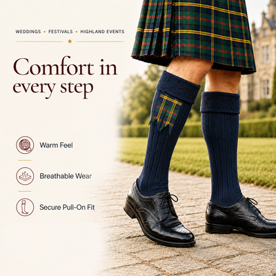 Comfortable Wool Blend Blue Kilt Hose | High-Quality Kilt Socks
