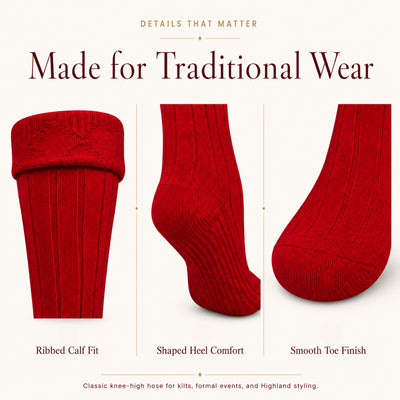 Comfortable Wool Blend Red Kilt Hose | High-Quality Kilt Socks