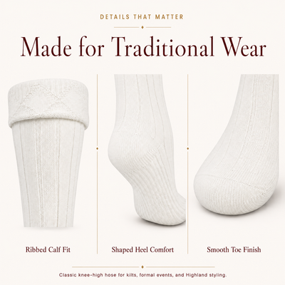 Comfortable Wool Blend White Kilt Hose | High-Quality Kilt Socks