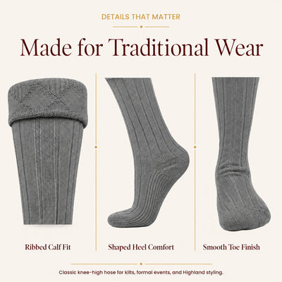 Comfortable Wool Blend Grey Kilt Hose | High-Quality Kilt Socks