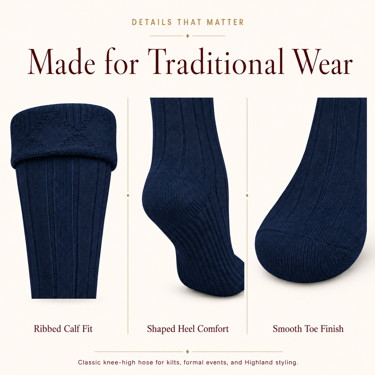 Comfortable Wool Blend Blue Kilt Hose | High-Quality Kilt Socks