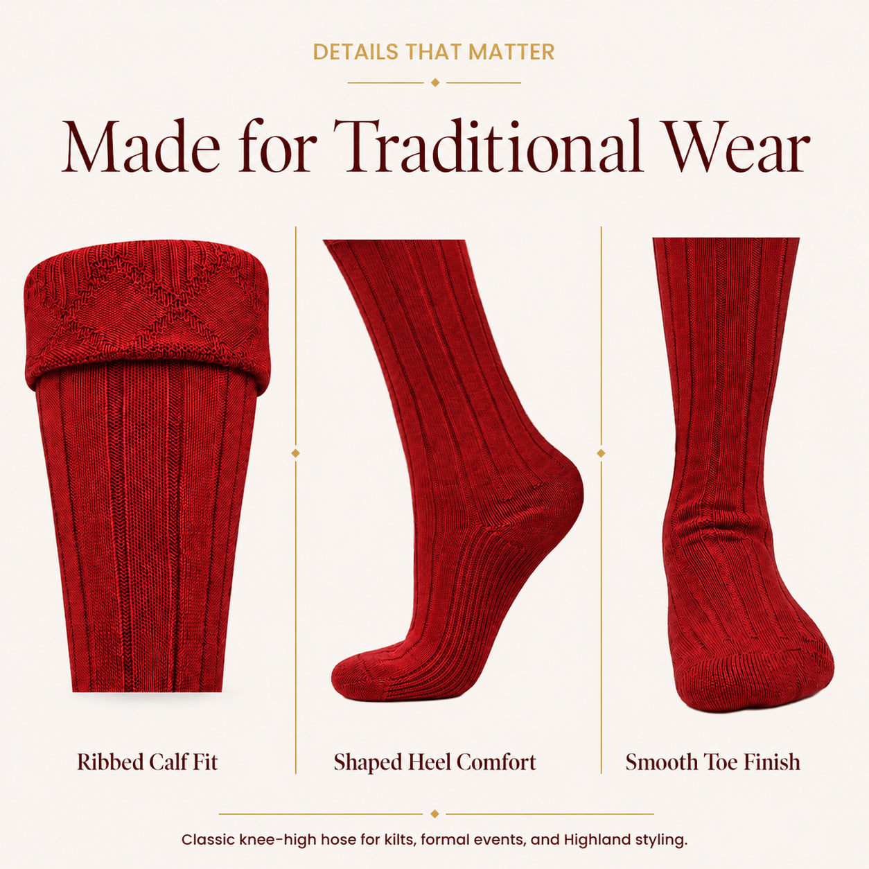 Comfortable Wool Blend Red Kilt Hose | High-Quality Kilt Socks