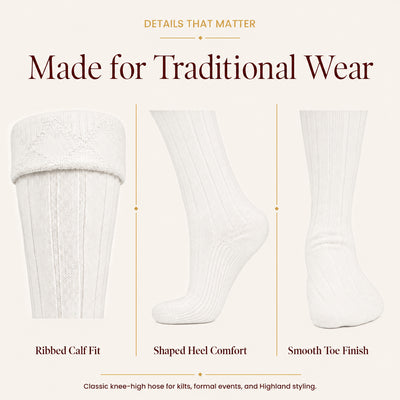 Comfortable Wool Blend White Kilt Hose | High-Quality Kilt Socks
