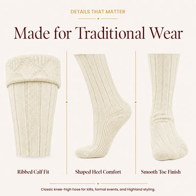 Comfortable Wool Blend Cream Kilt Hose | High-Quality Kilt Socks