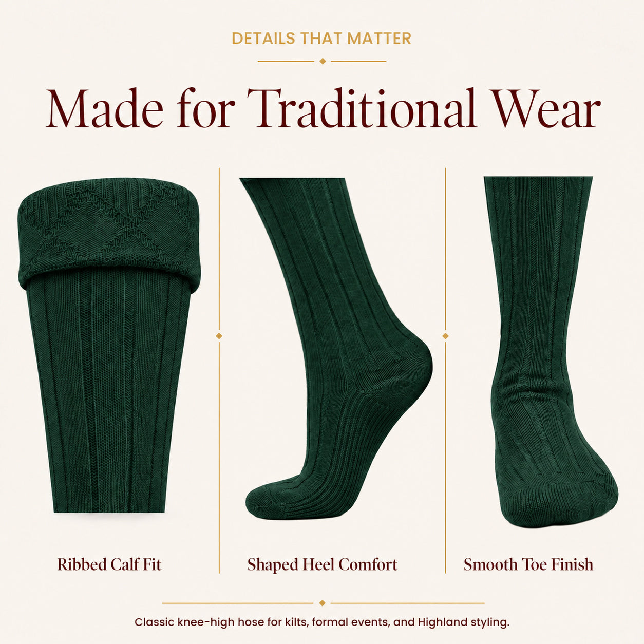 Comfortable Wool Blend Green Kilt Hose | High-Quality Kilt Socks